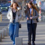 women, sidewalk, city